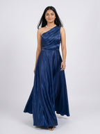 Royal Blue One-Shoulder Satin Evening Gown