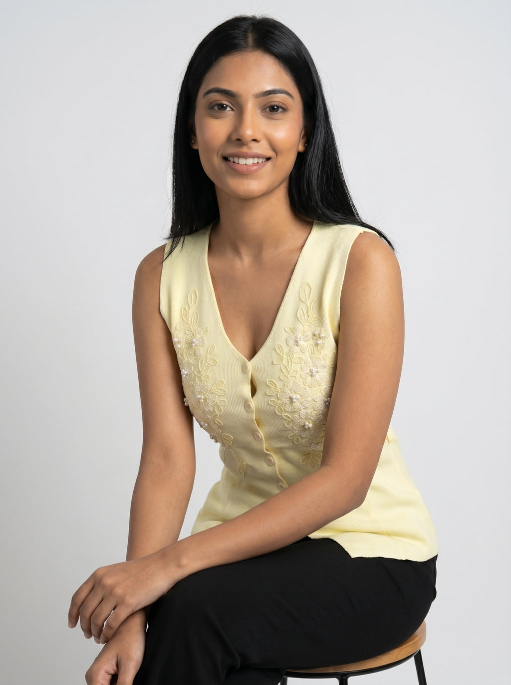 Floral Embroidered Pearl Detail Knit Top for Women