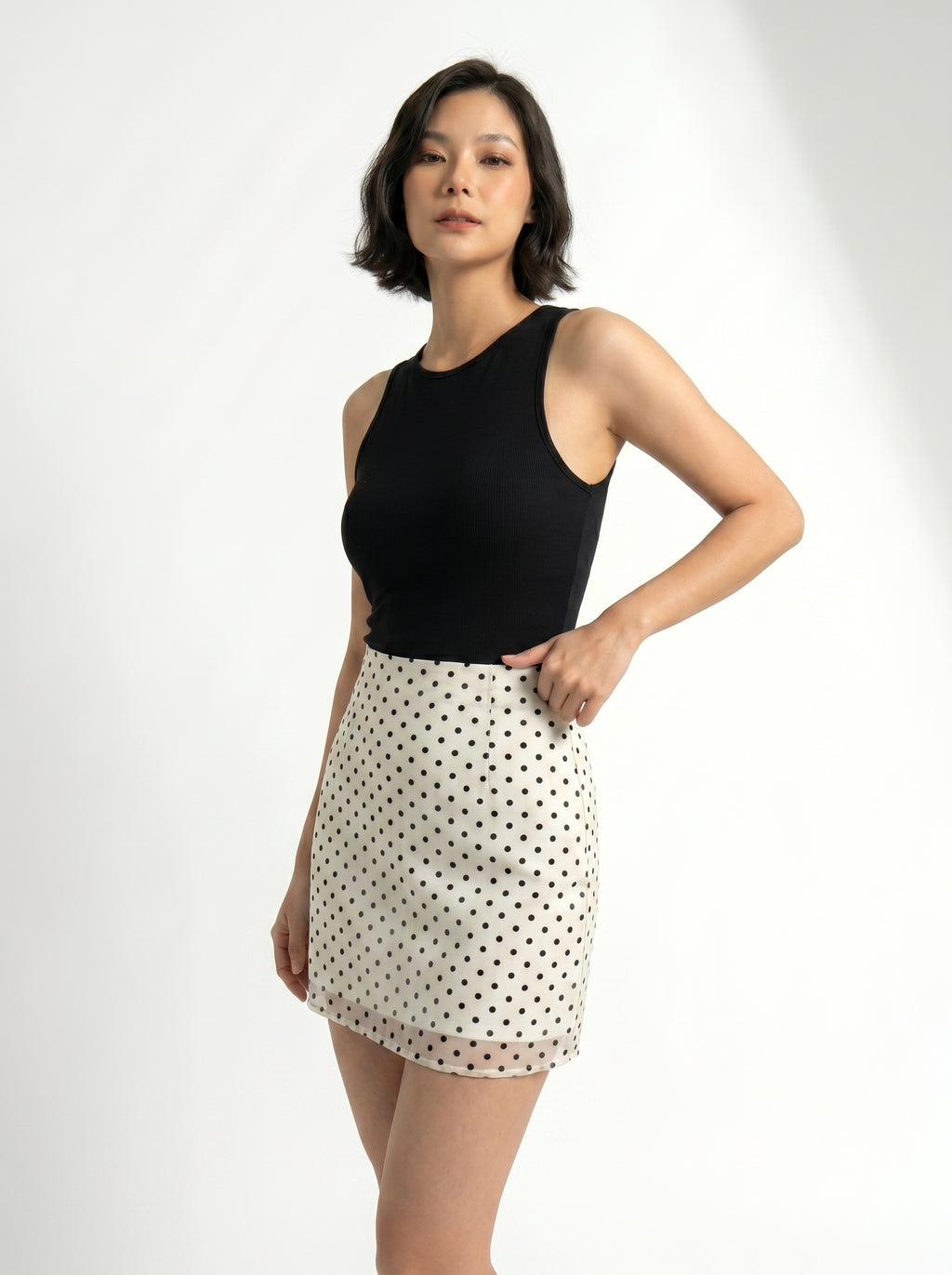 Polka Dot Mesh Mini Skirt