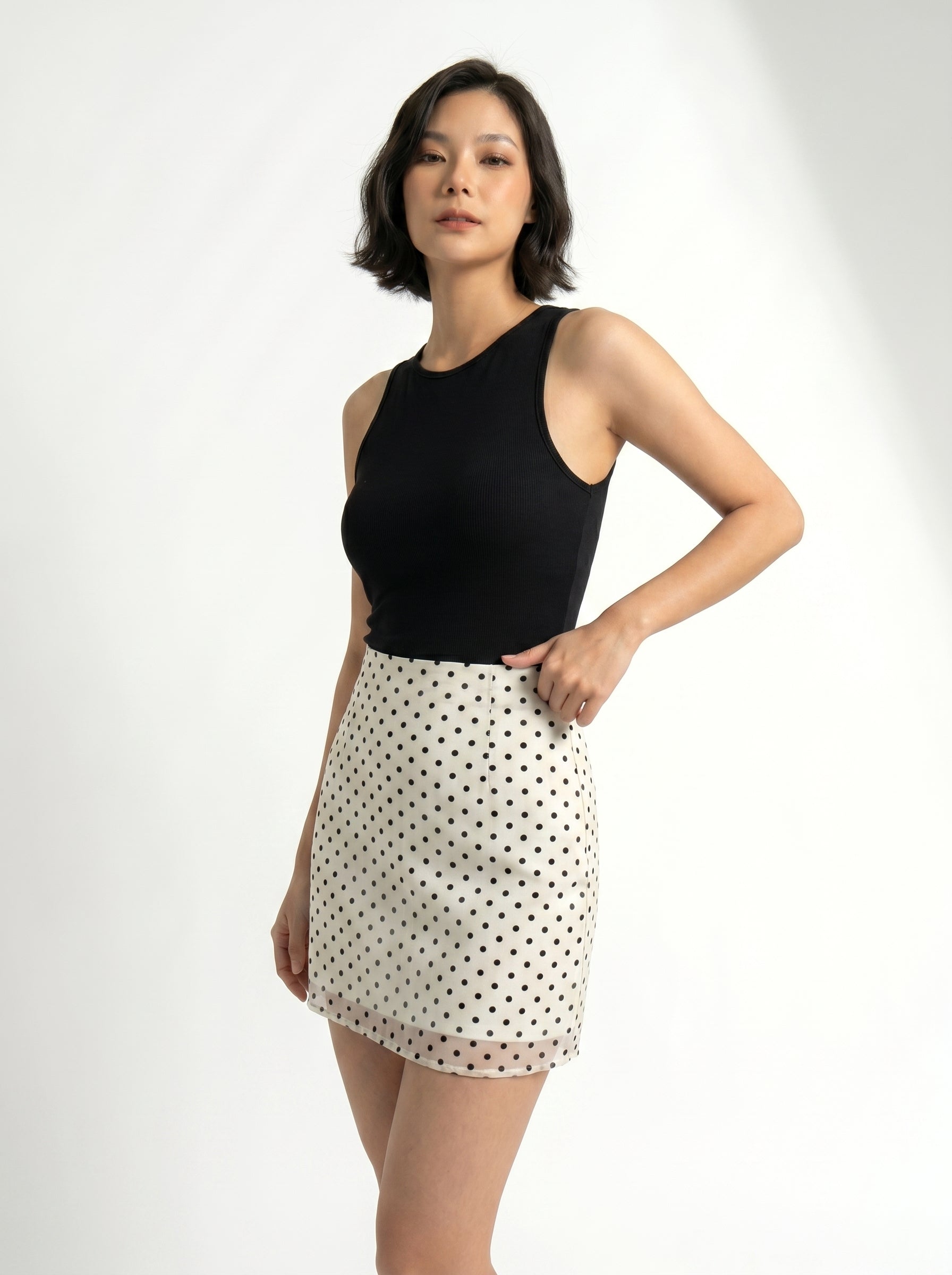 Polka Dot Mesh Mini Skirt