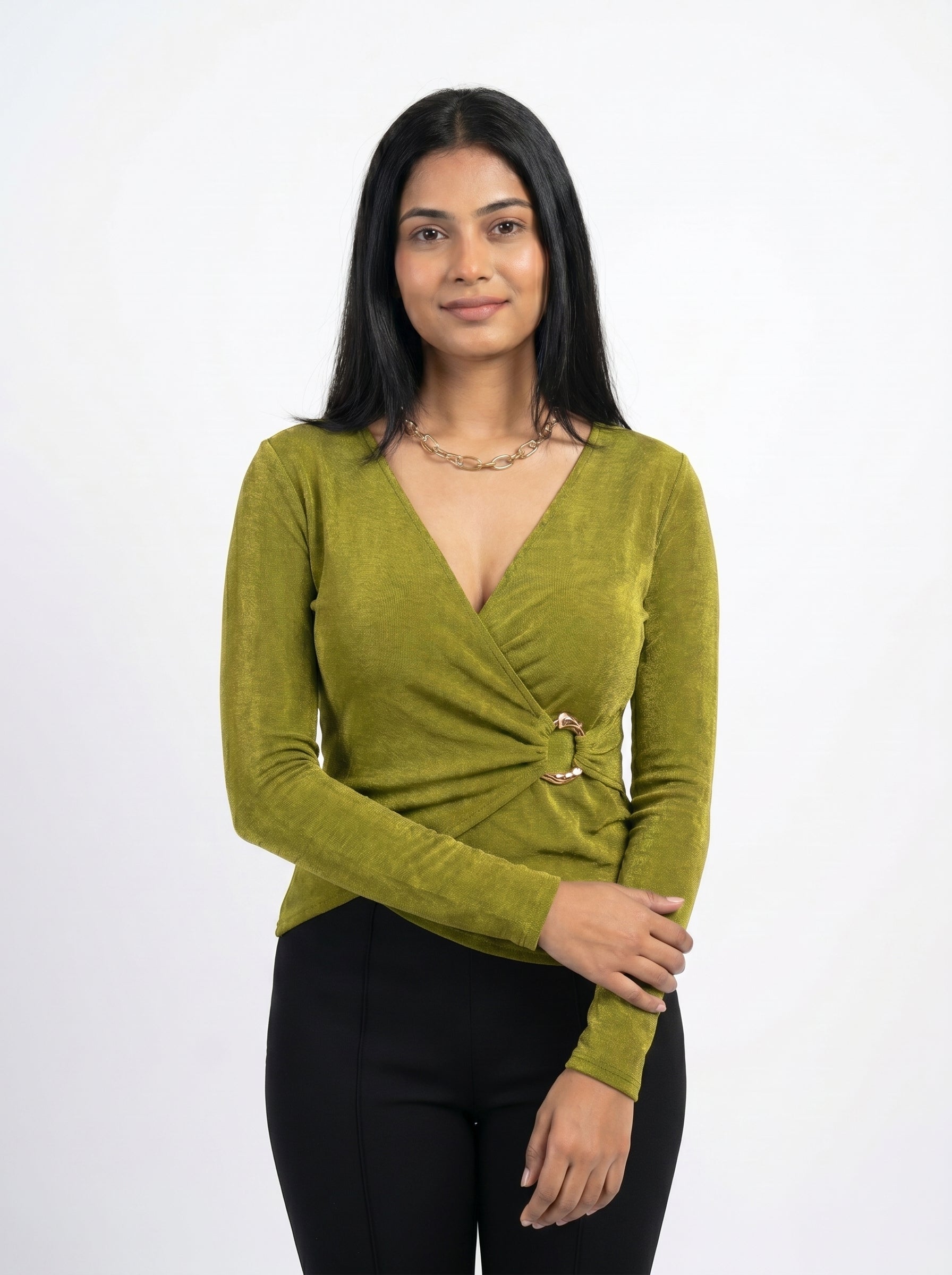 Wrap Style Buckle Detail Top for Women