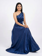 Royal Blue One-Shoulder Satin Evening Gown