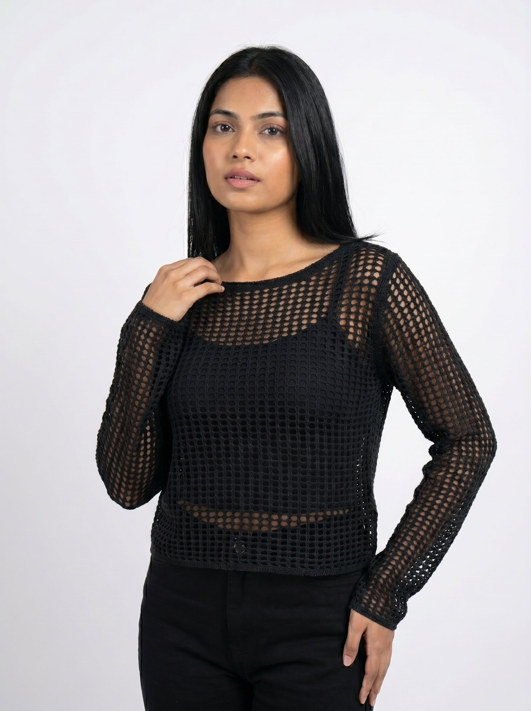 Open Knit Mesh Top with Inner Tank Top