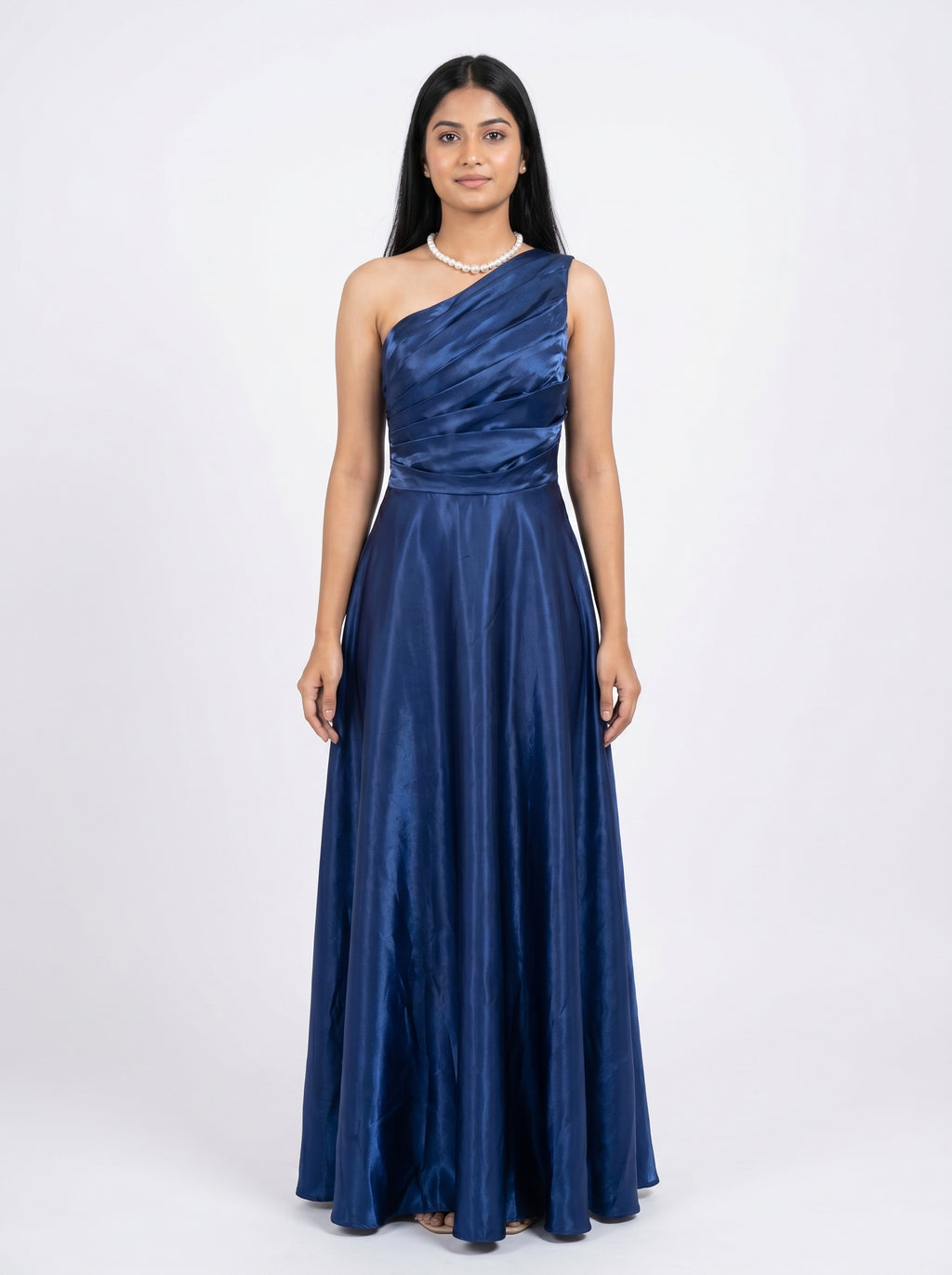 Royal Blue One-Shoulder Satin Evening Gown