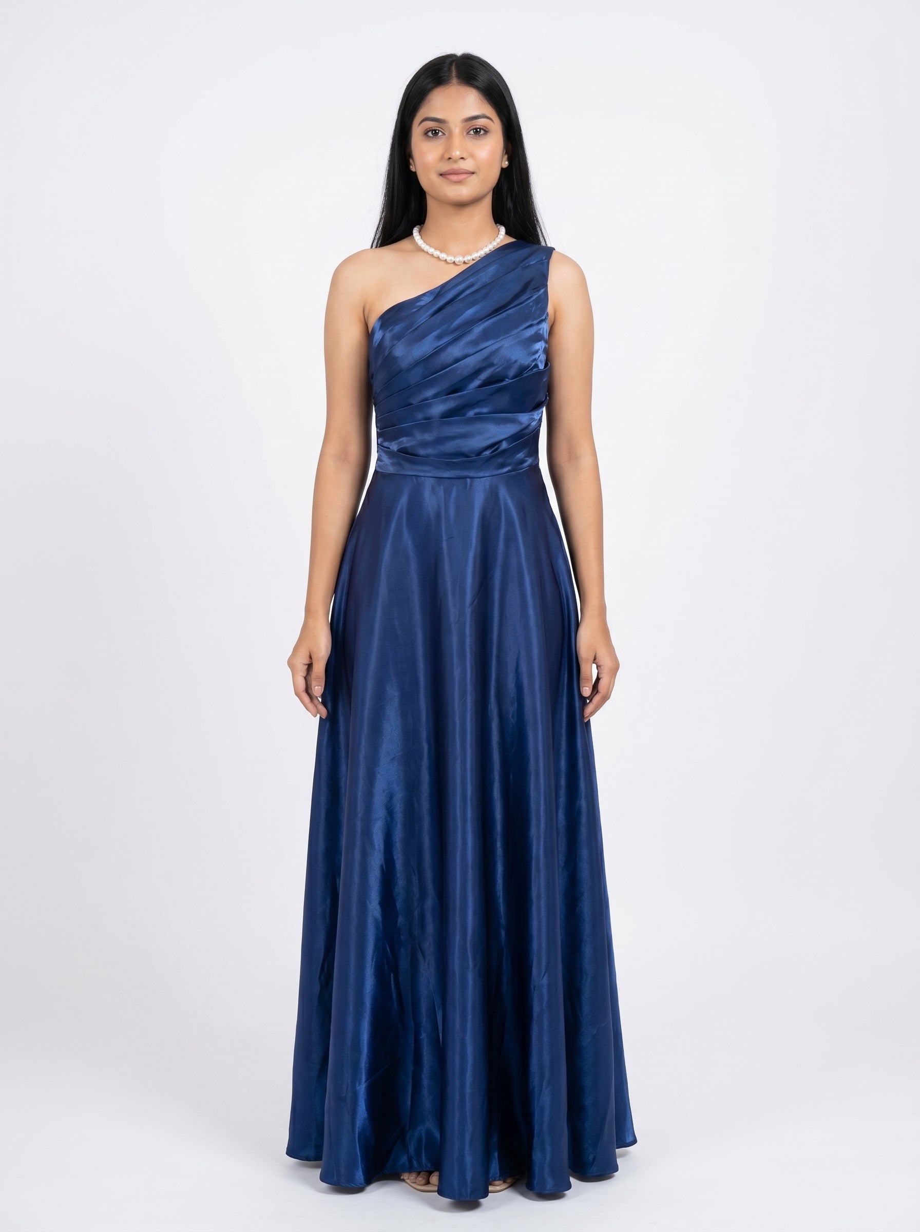 Royal Blue One-Shoulder Satin Evening Gown