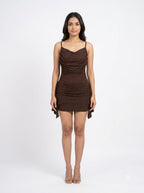 Draped Cowl Neck Mini Dress
