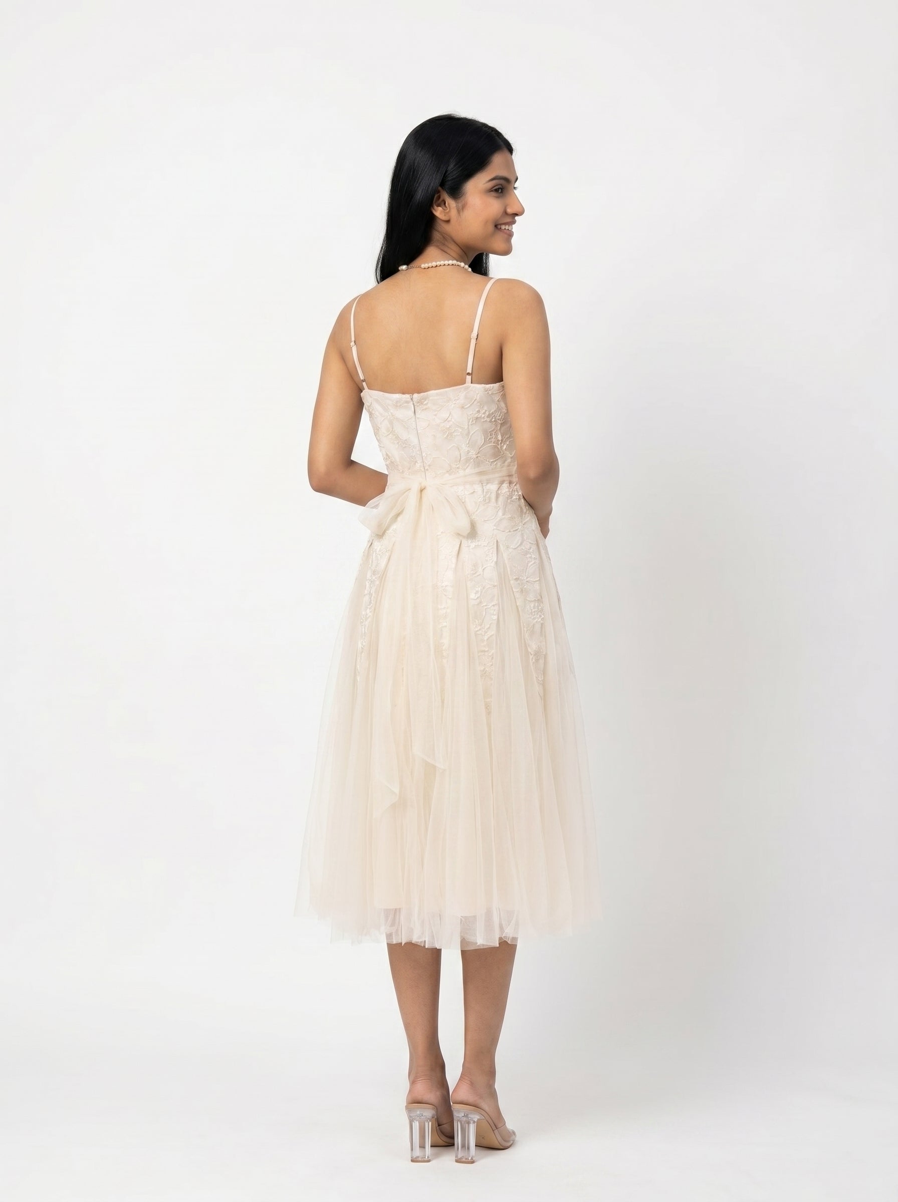 Embroidered Tulle Midi Dress for Women