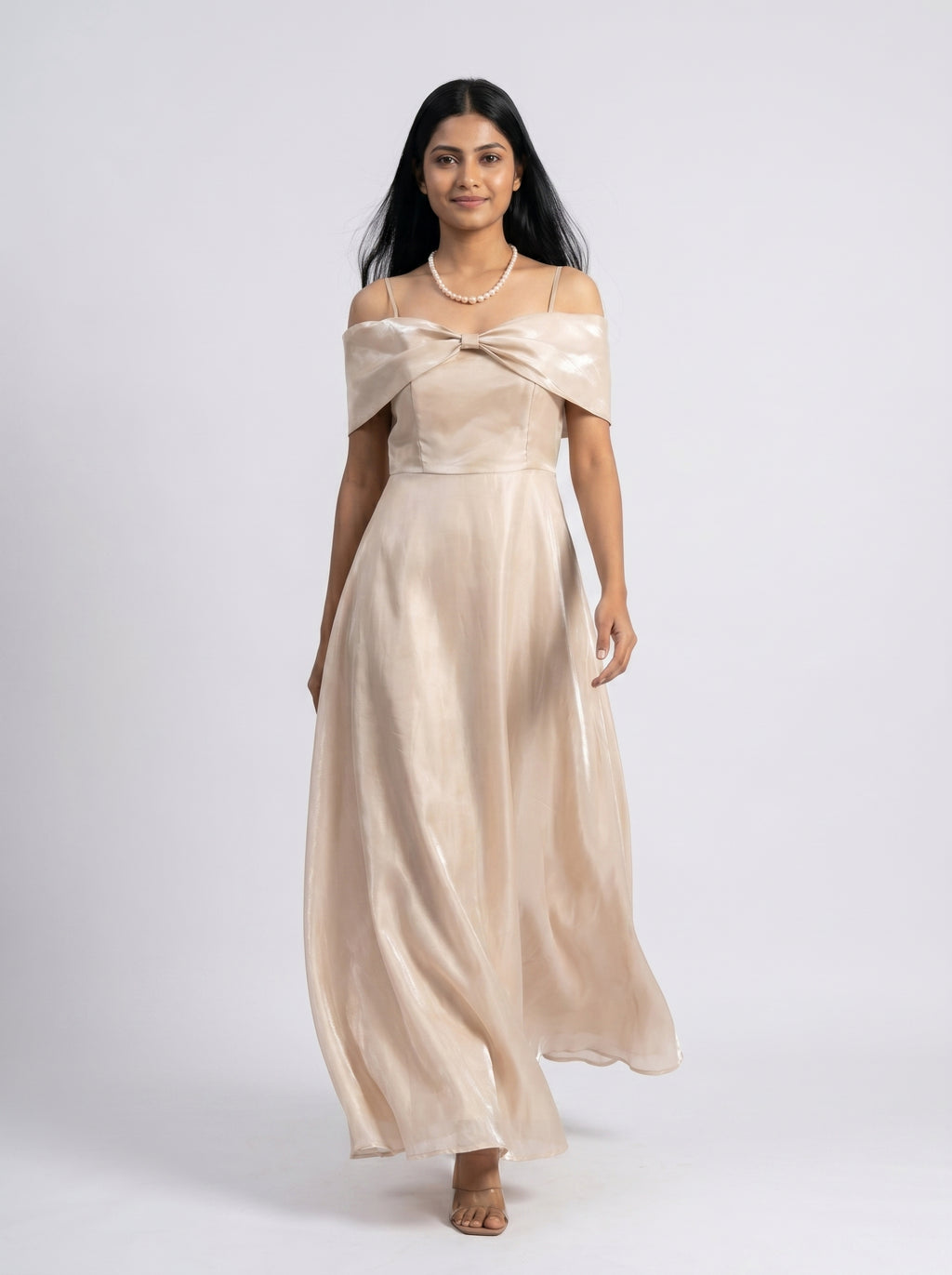 Off-Shoulder Satin Maxi Dress for Women