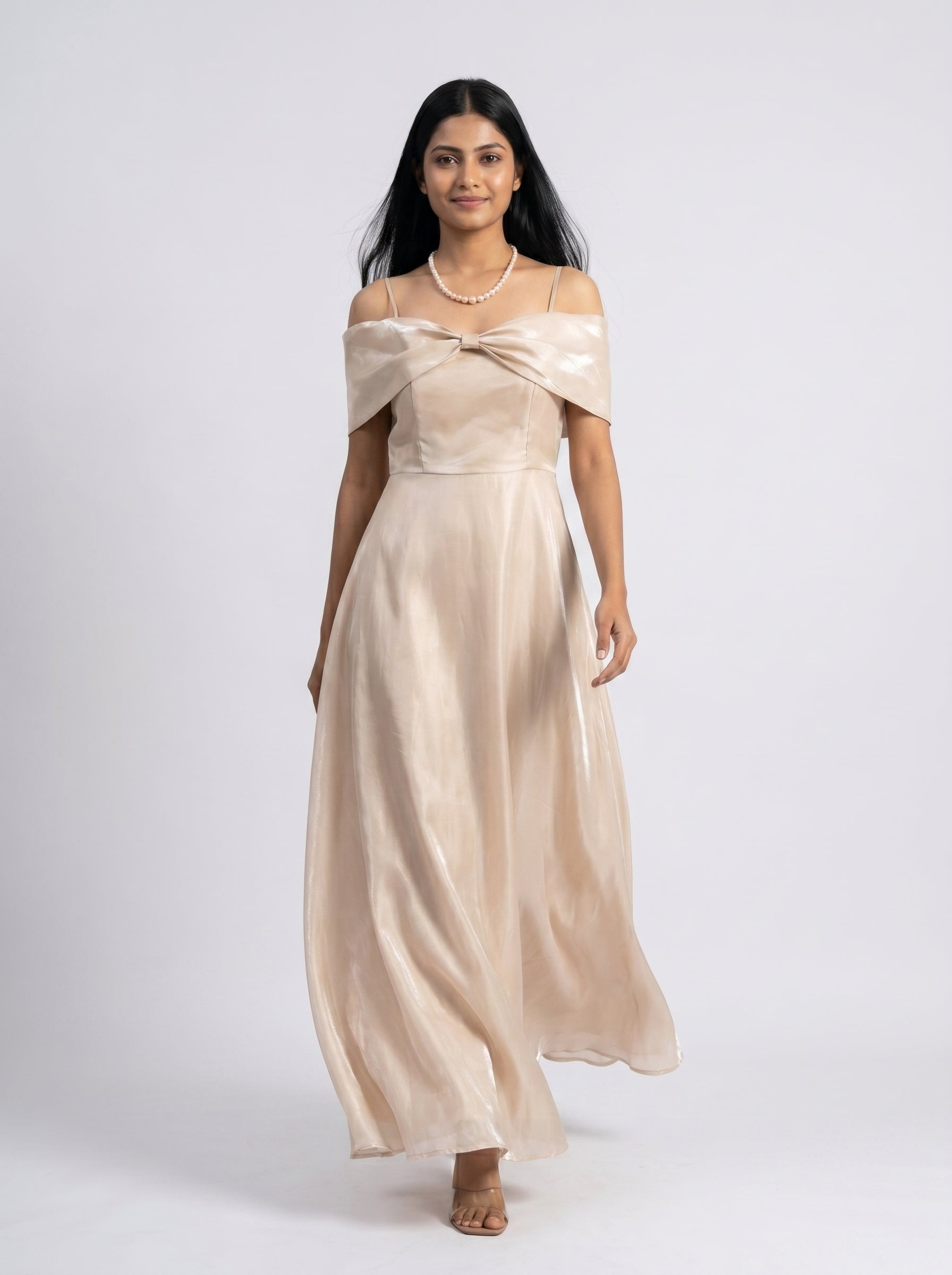 Off-Shoulder Satin Maxi Dress for Women