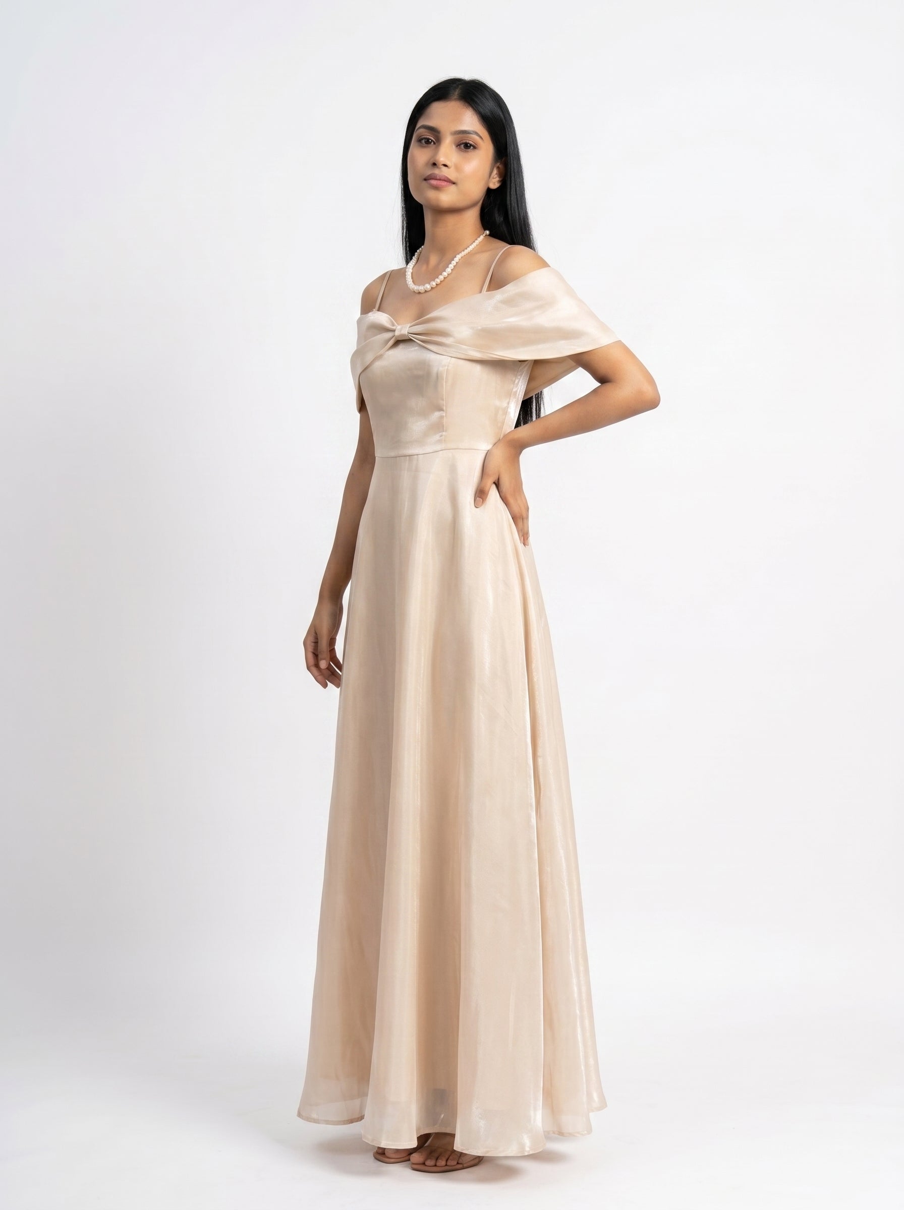 Off-Shoulder Satin Maxi Dress for Women