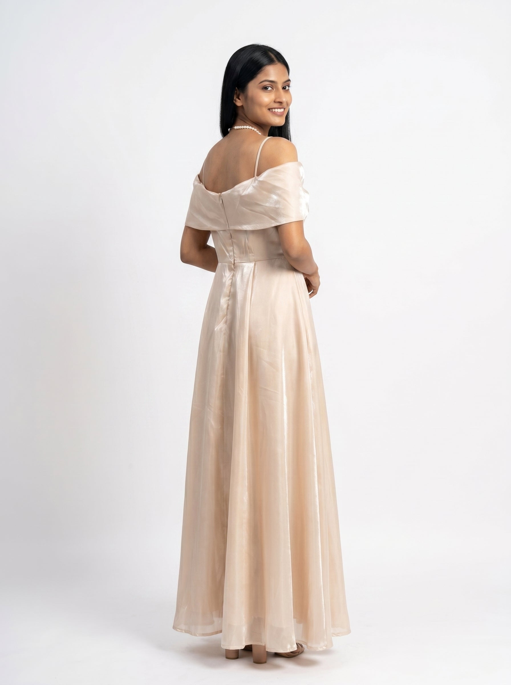 Off-Shoulder Satin Maxi Dress for Women