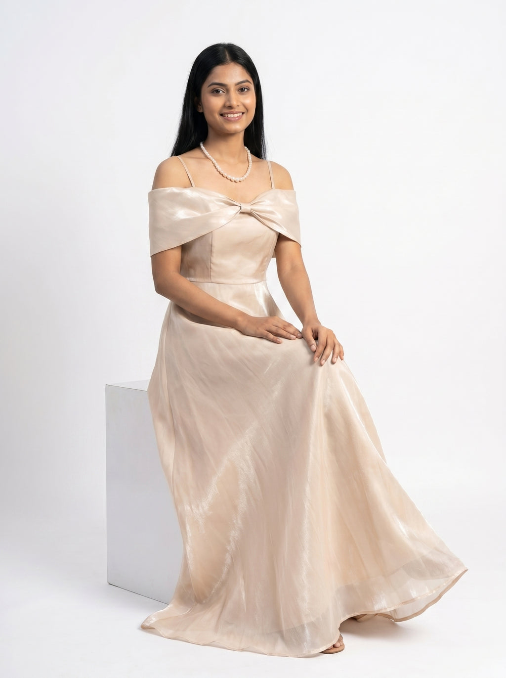 Off-Shoulder Satin Maxi Dress for Women