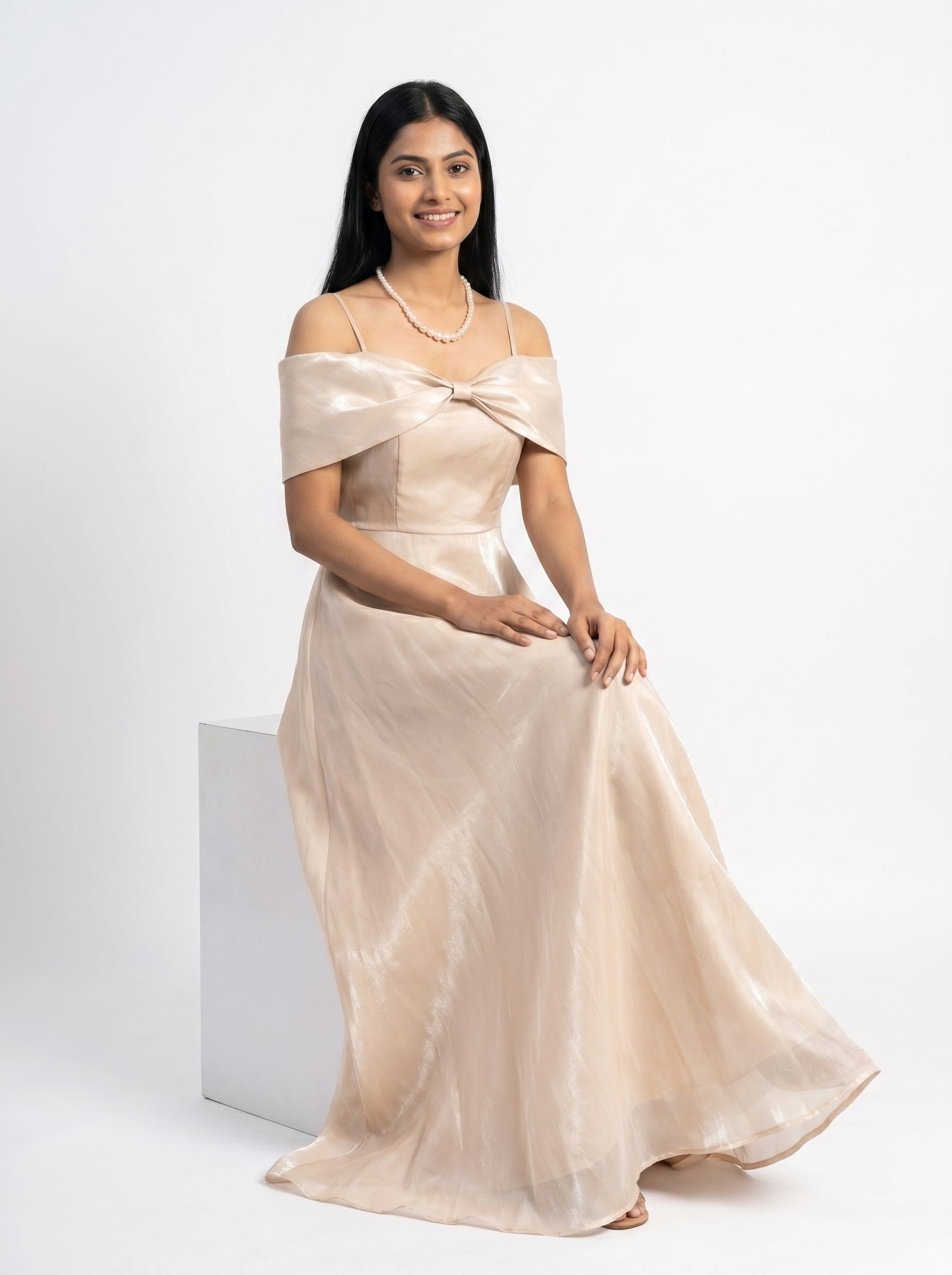 Off-Shoulder Satin Maxi Dress for Women