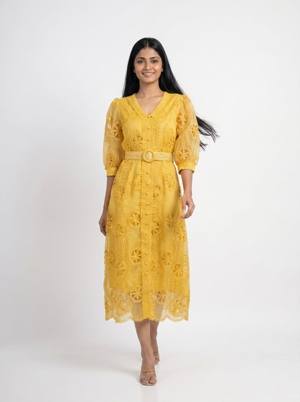 Embroidered Lace Midi Dress for Women