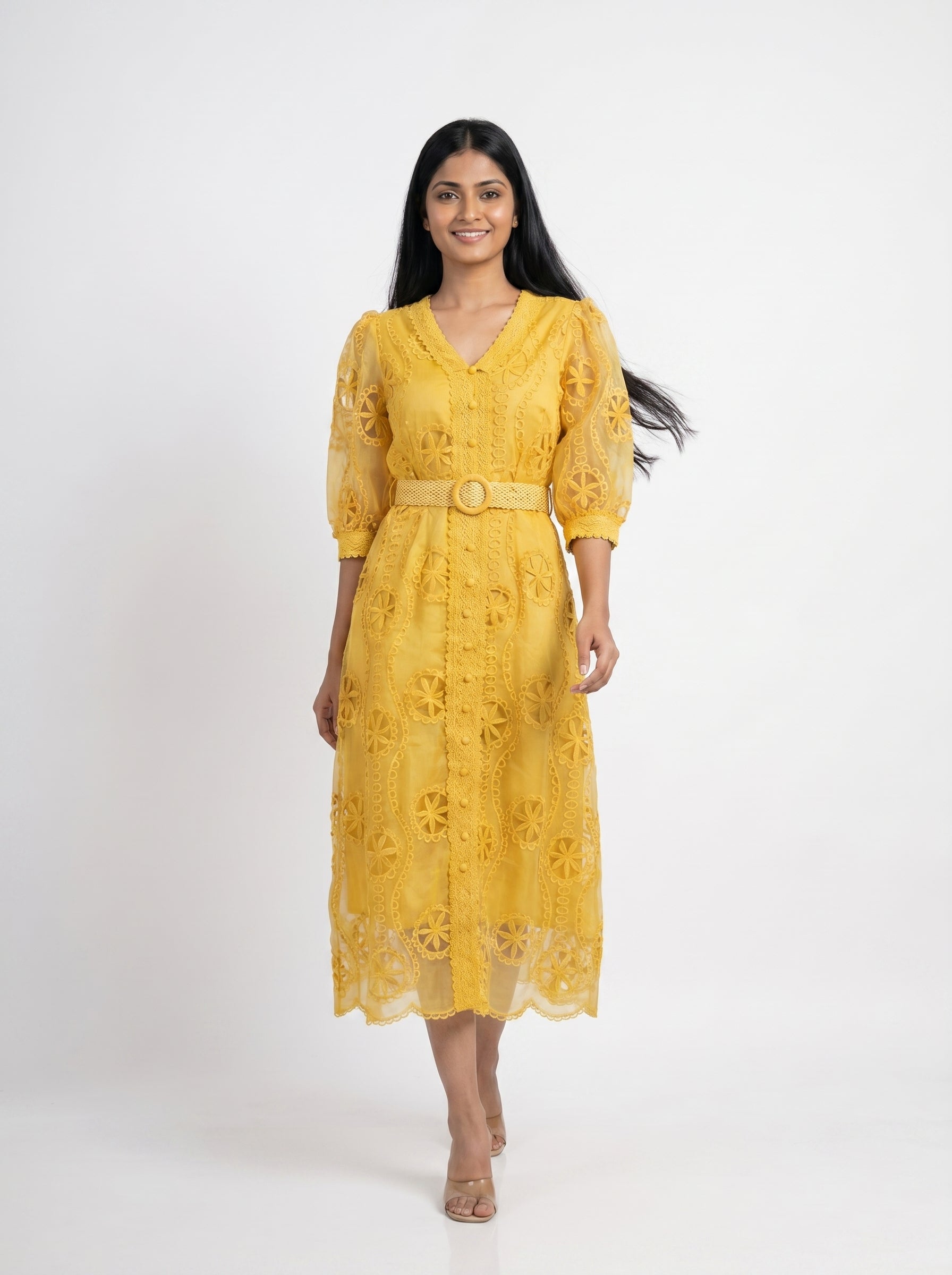 Embroidered Lace Midi Dress for Women