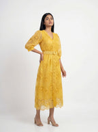 Embroidered Lace Midi Dress for Women