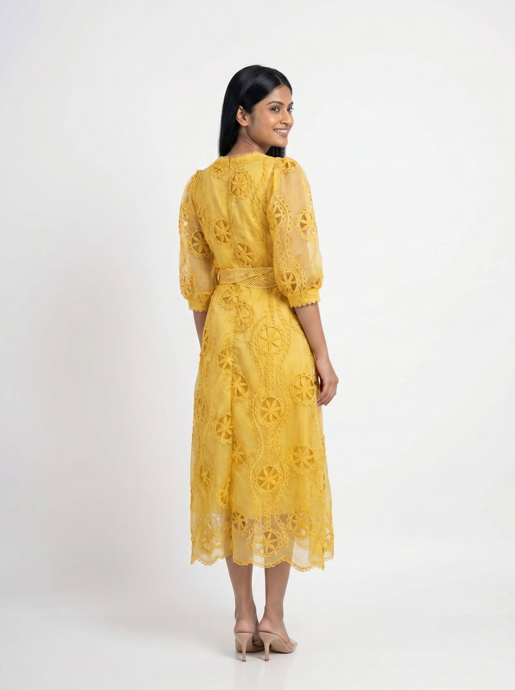 Embroidered Lace Midi Dress for Women