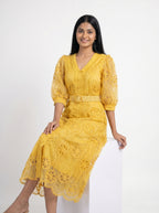 Embroidered Lace Midi Dress for Women