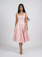 Baby Pink Velvet A-Line Midi Dress