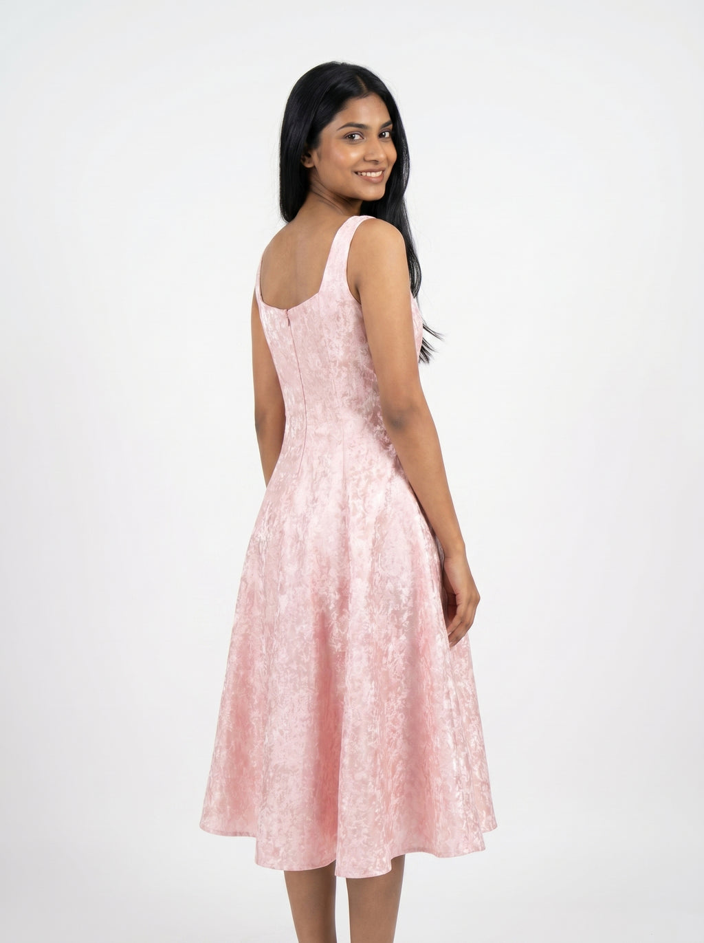 Baby Pink Velvet A-Line Midi Dress