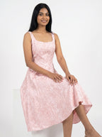 Baby Pink Velvet A-Line Midi Dress
