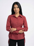 Pinstripe Tie-Up Shirt for Women