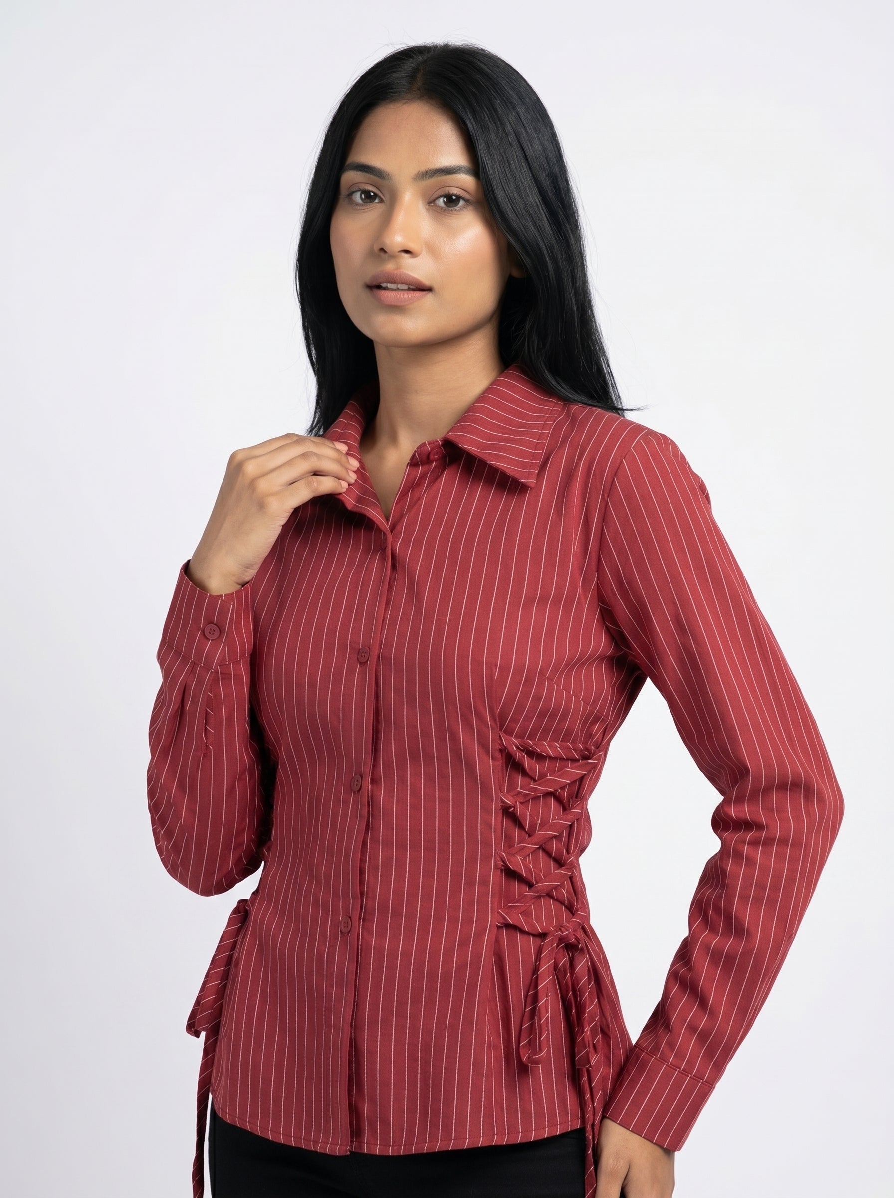 Pinstripe Tie-Up Shirt for Women