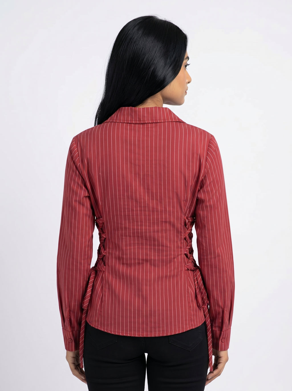 Pinstripe Tie-Up Shirt for Women