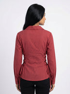 Pinstripe Tie-Up Shirt for Women