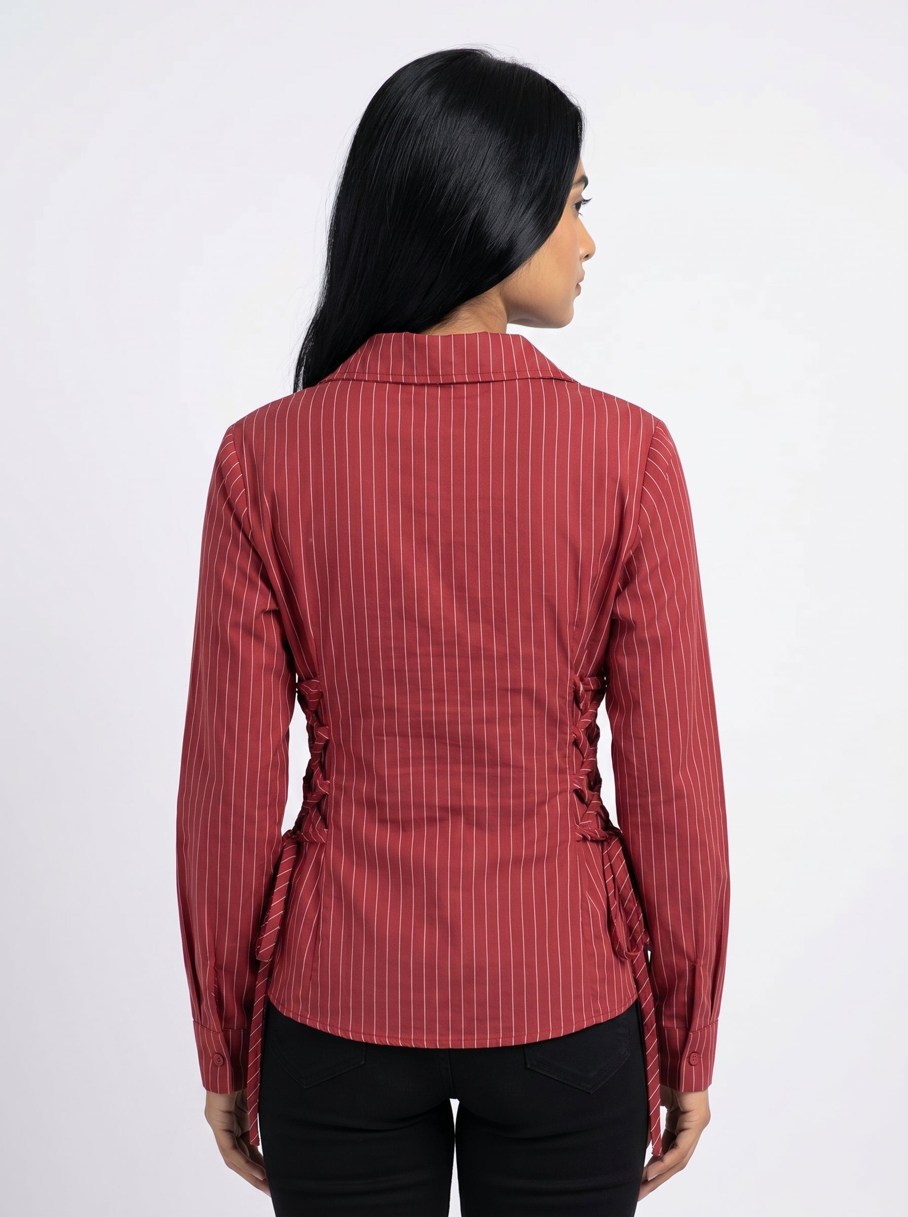 Pinstripe Tie-Up Shirt for Women
