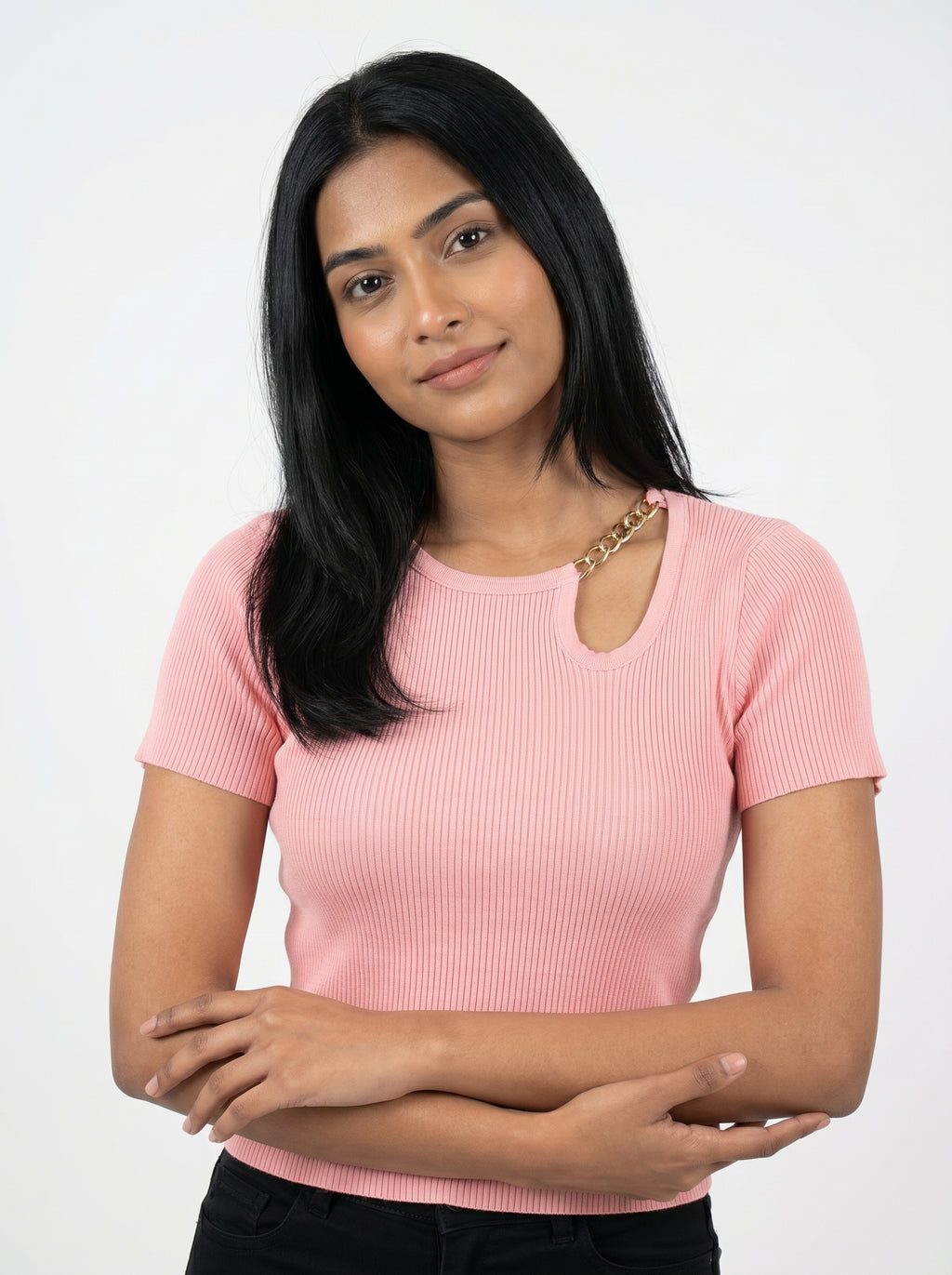 Chain Detail Ribbed Knit Top for Women