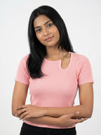 Chain Detail Ribbed Knit Top for Women