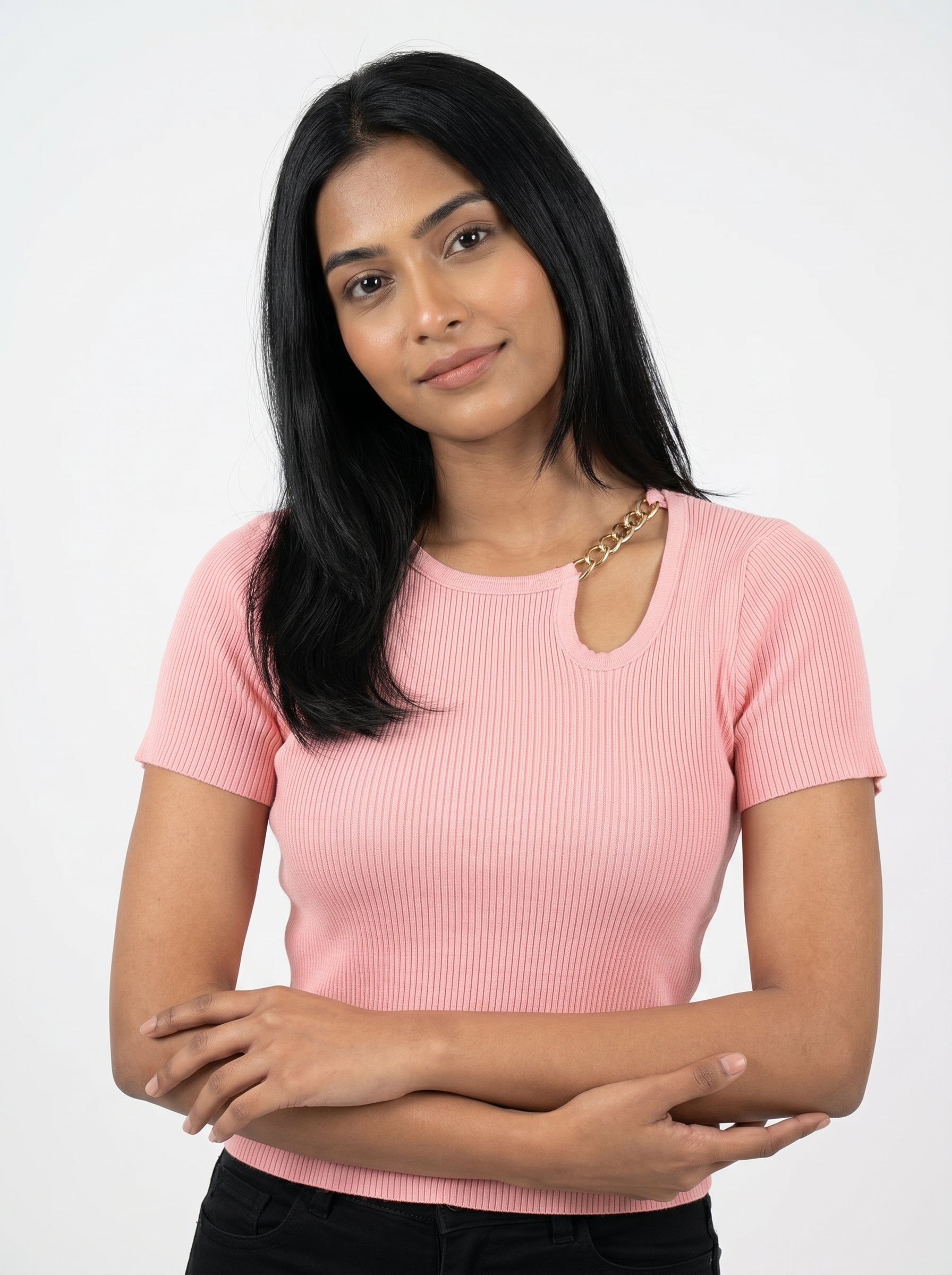 Chain Detail Ribbed Knit Top for Women