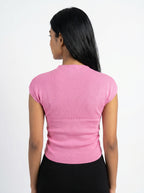 Bow Detail Ribbed Knit Top for Women