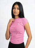 Bow Detail Ribbed Knit Top for Women