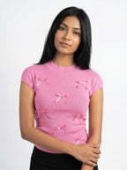 Bow Detail Ribbed Knit Top for Women