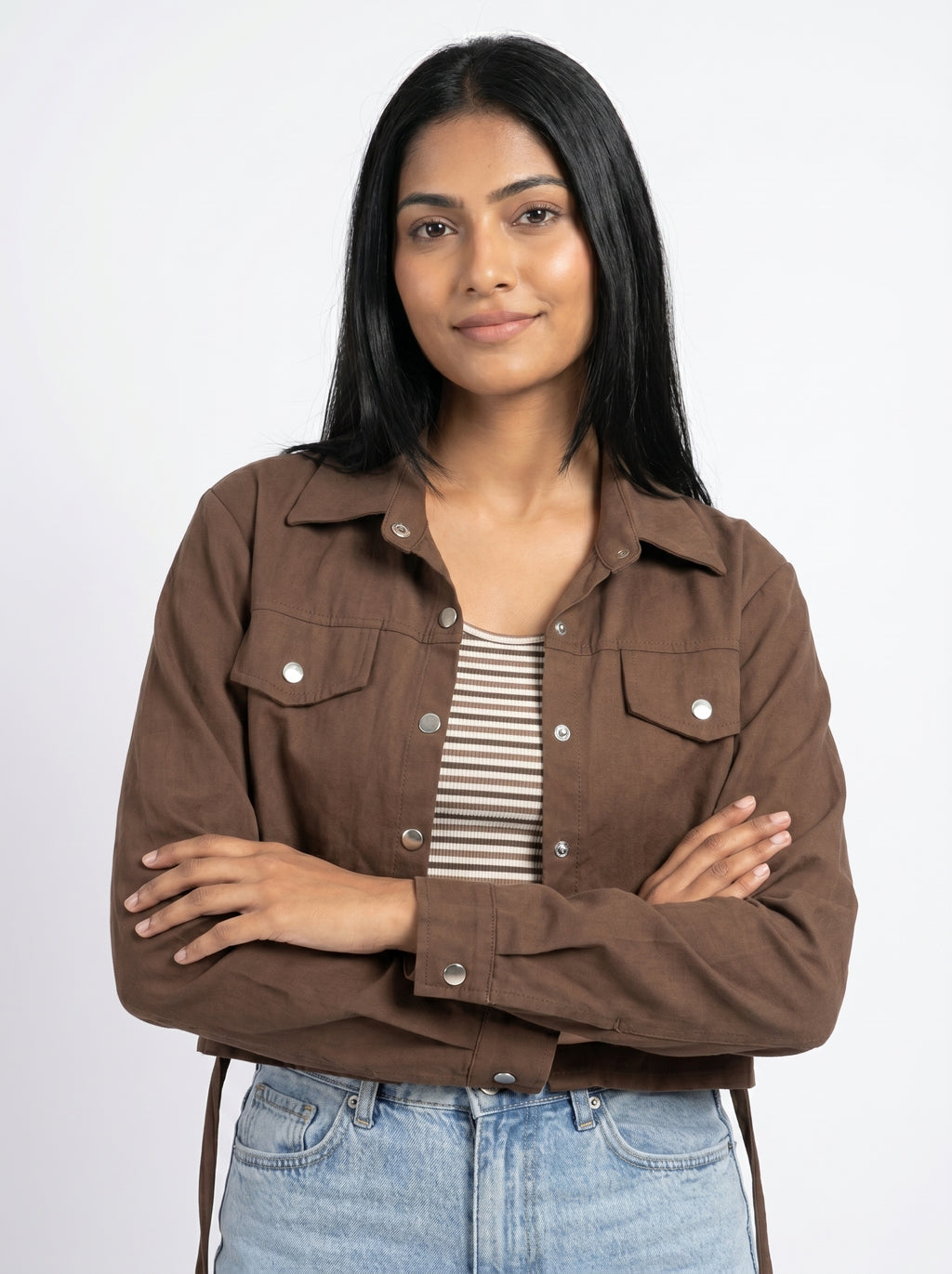 Two Piece Cropped Shirt Set for Women