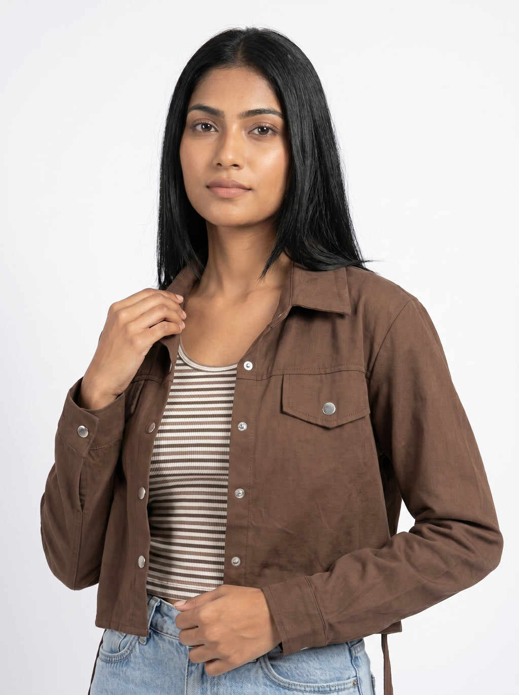 Two Piece Cropped Shirt Set for Women