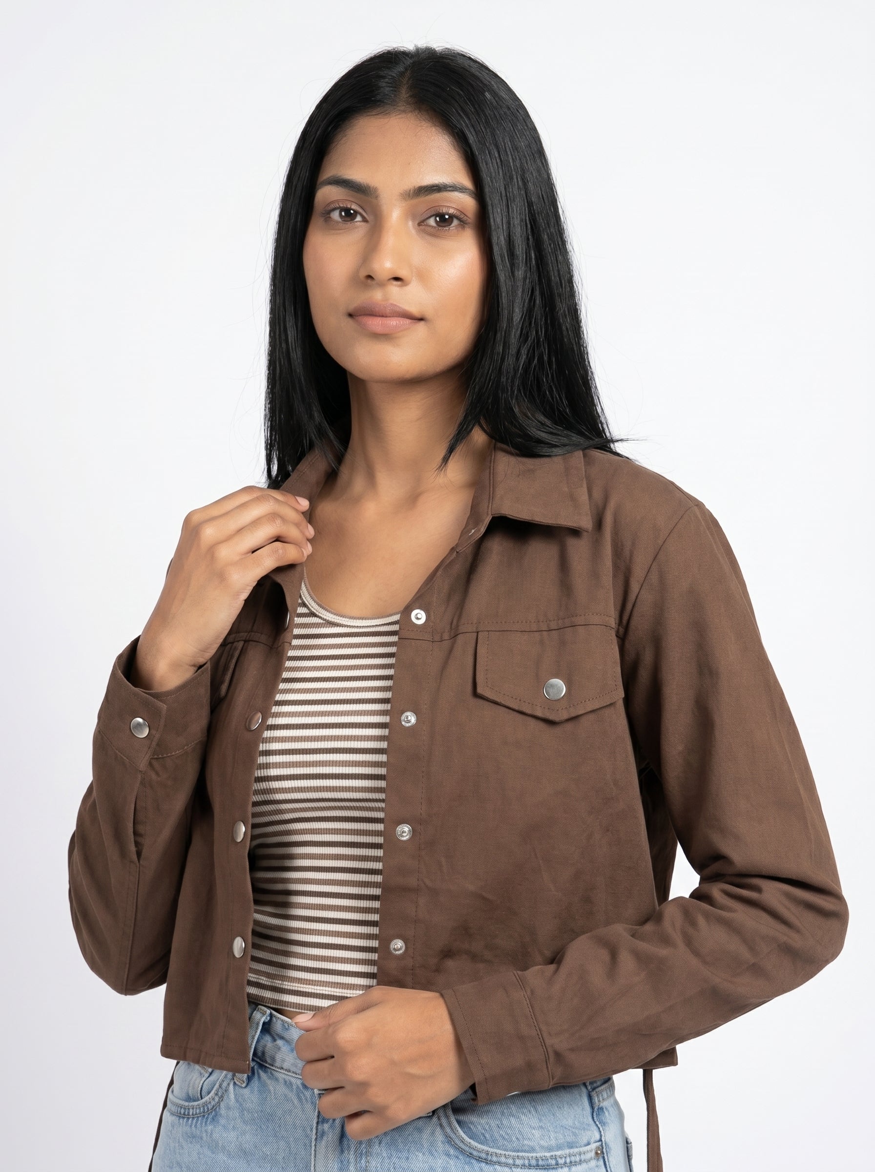 Two Piece Cropped Shirt Set for Women
