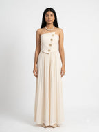 Ivory Pleated Button Detail Strapless Jumpsuit
