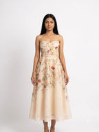 Blush Bloom Halter Corset Midi Dress