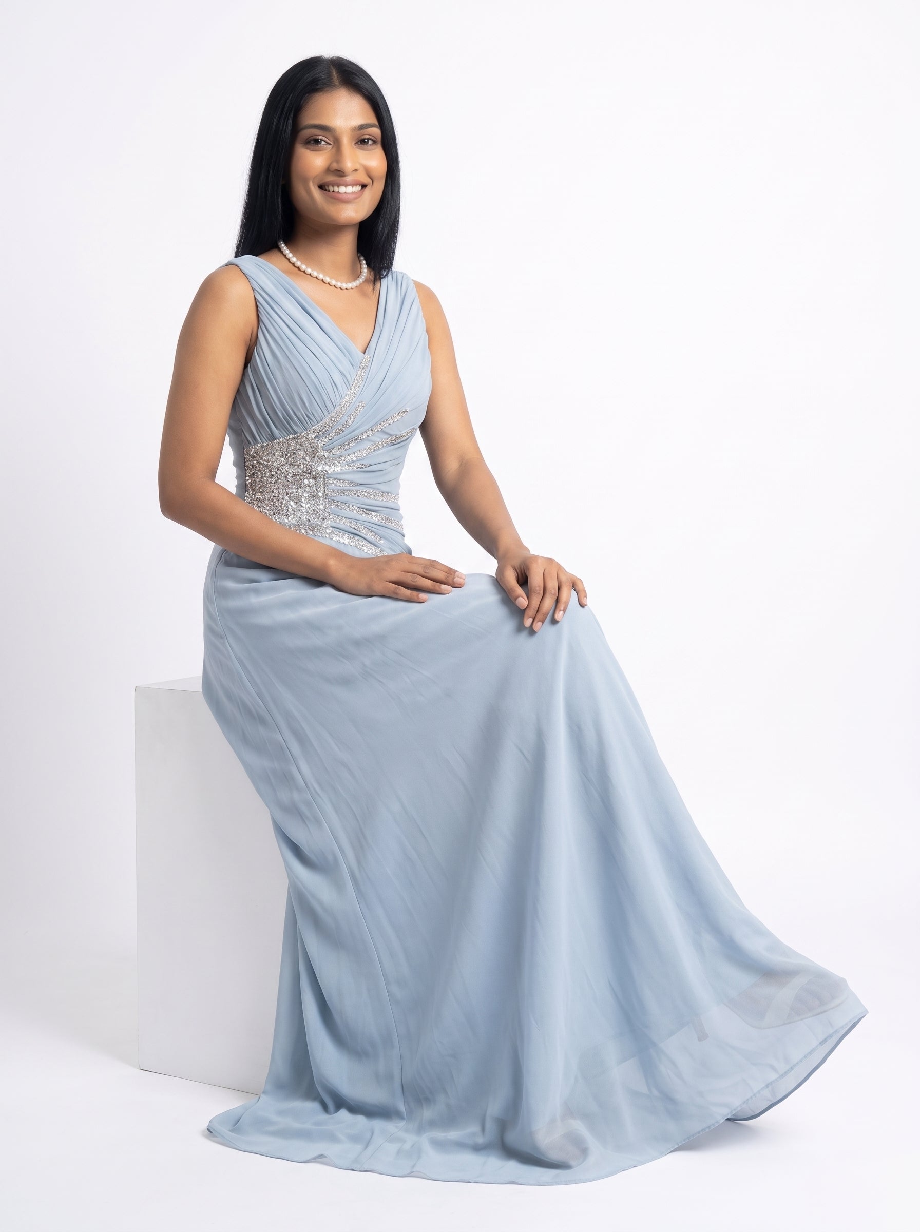 Celeste Crystal Drape Evening Gown