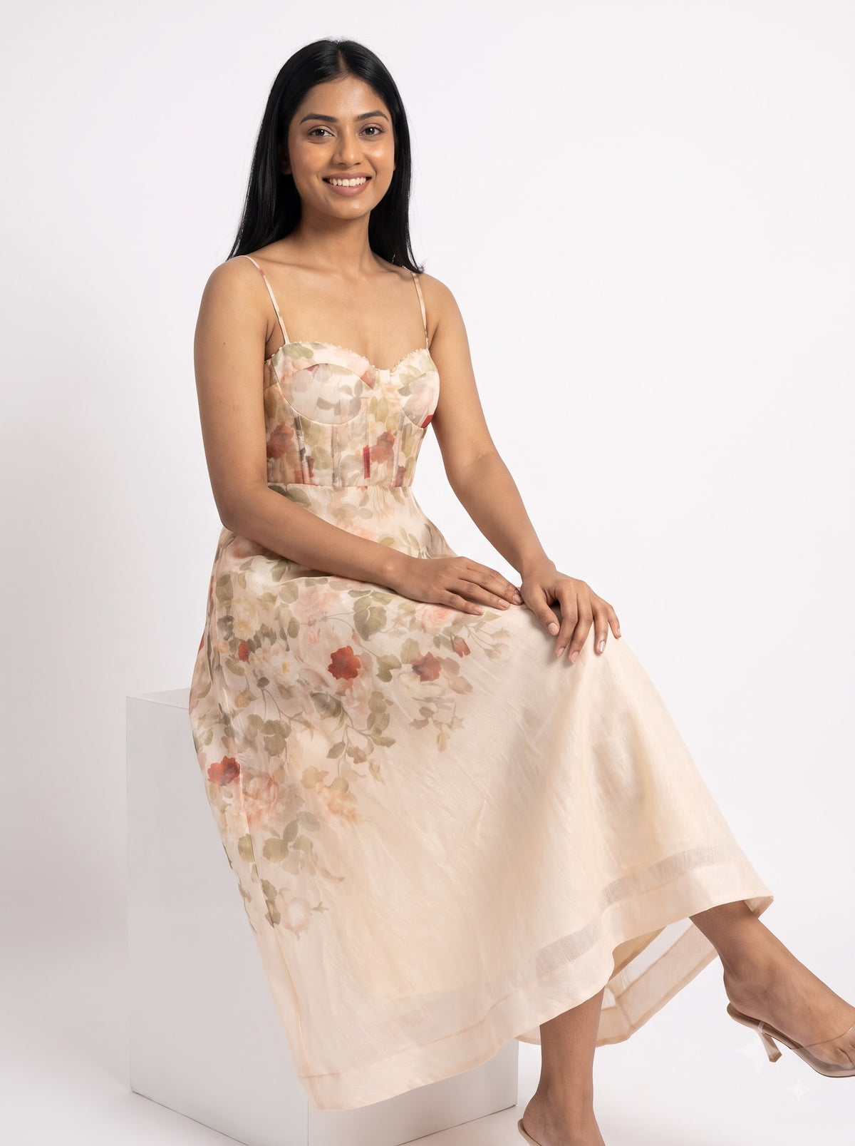 Blush Bloom Halter Corset Midi Dress