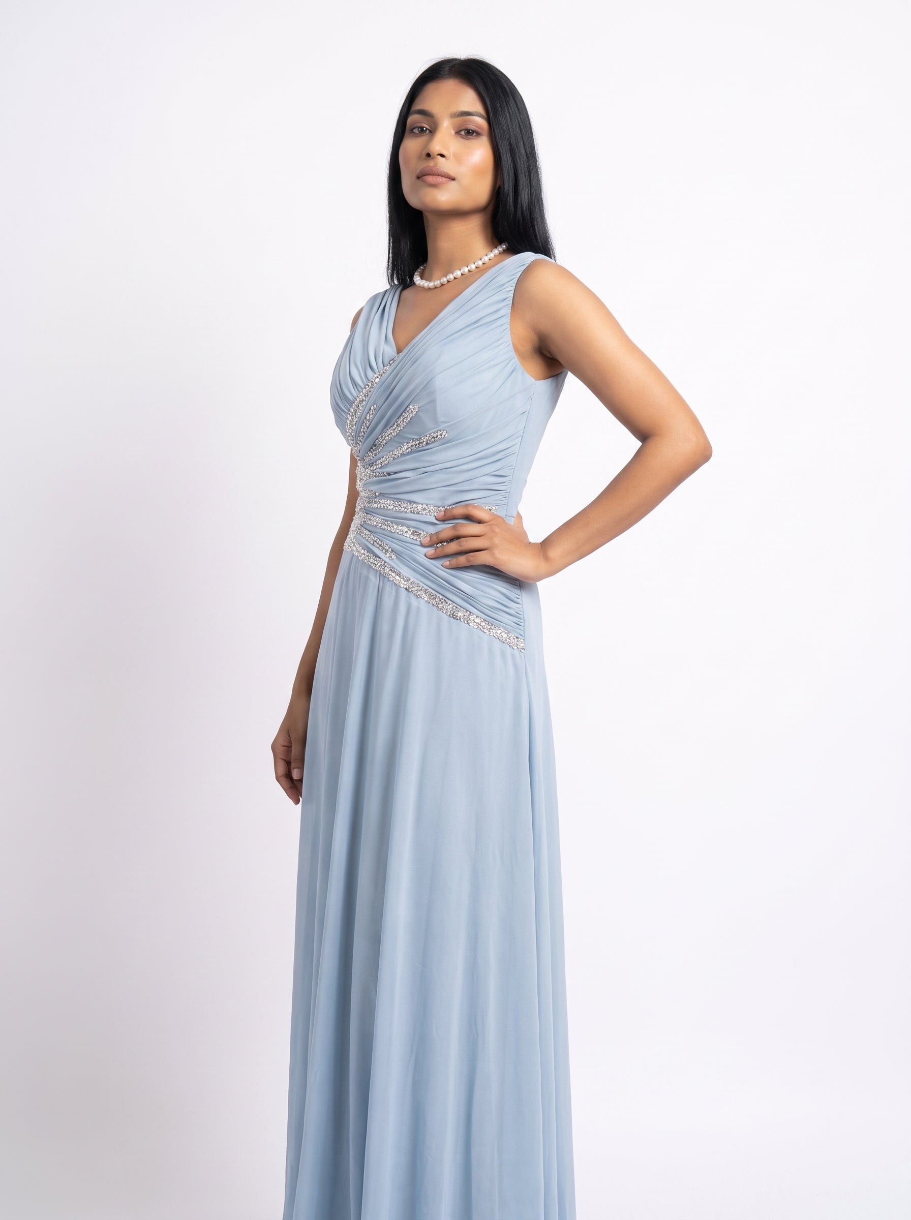 Celeste Crystal Drape Evening Gown