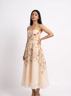 Blush Bloom Halter Corset Midi Dress