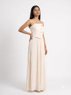 Ivory Pleated Button Detail Strapless Jumpsuit