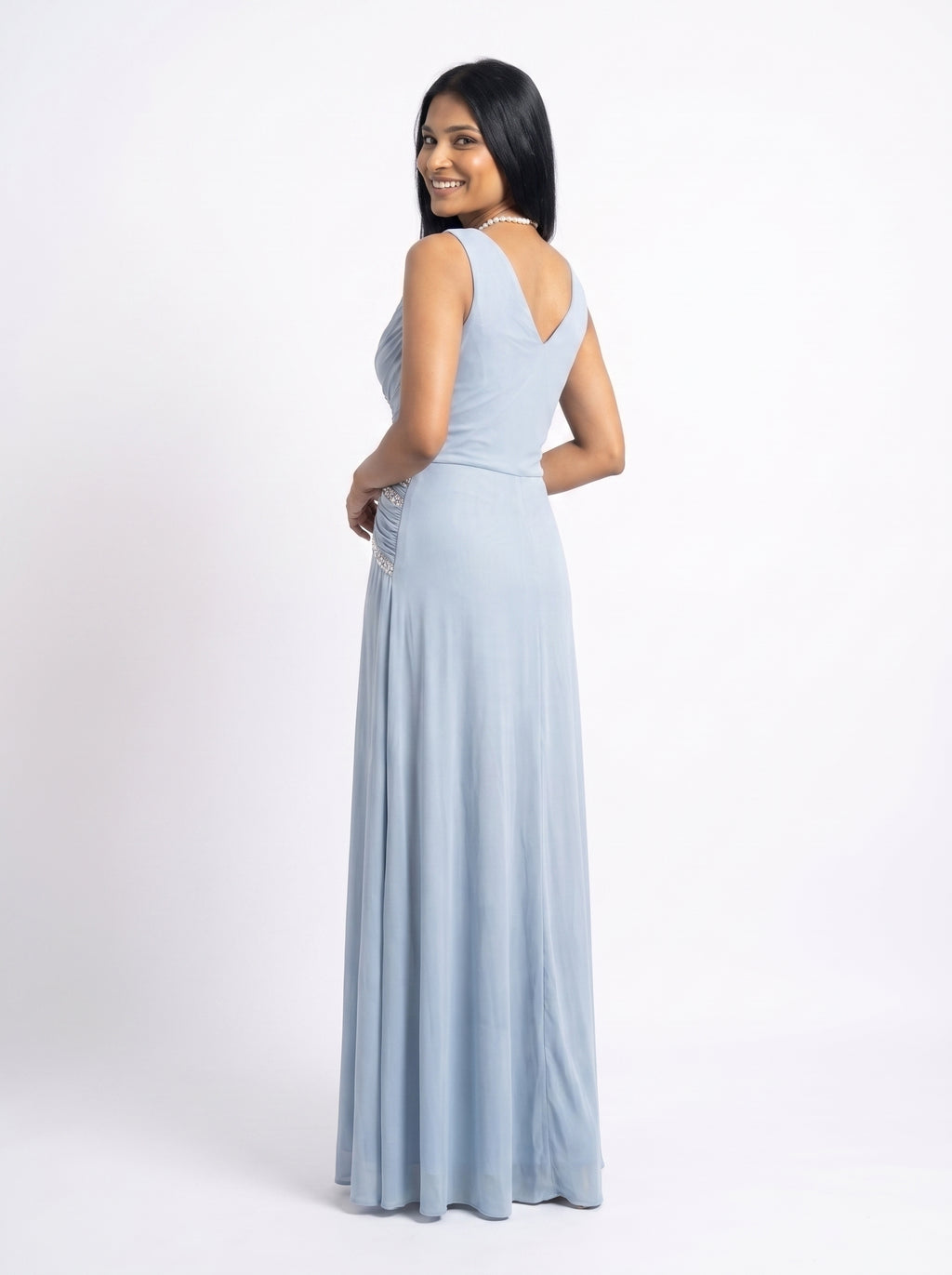 Celeste Crystal Drape Evening Gown