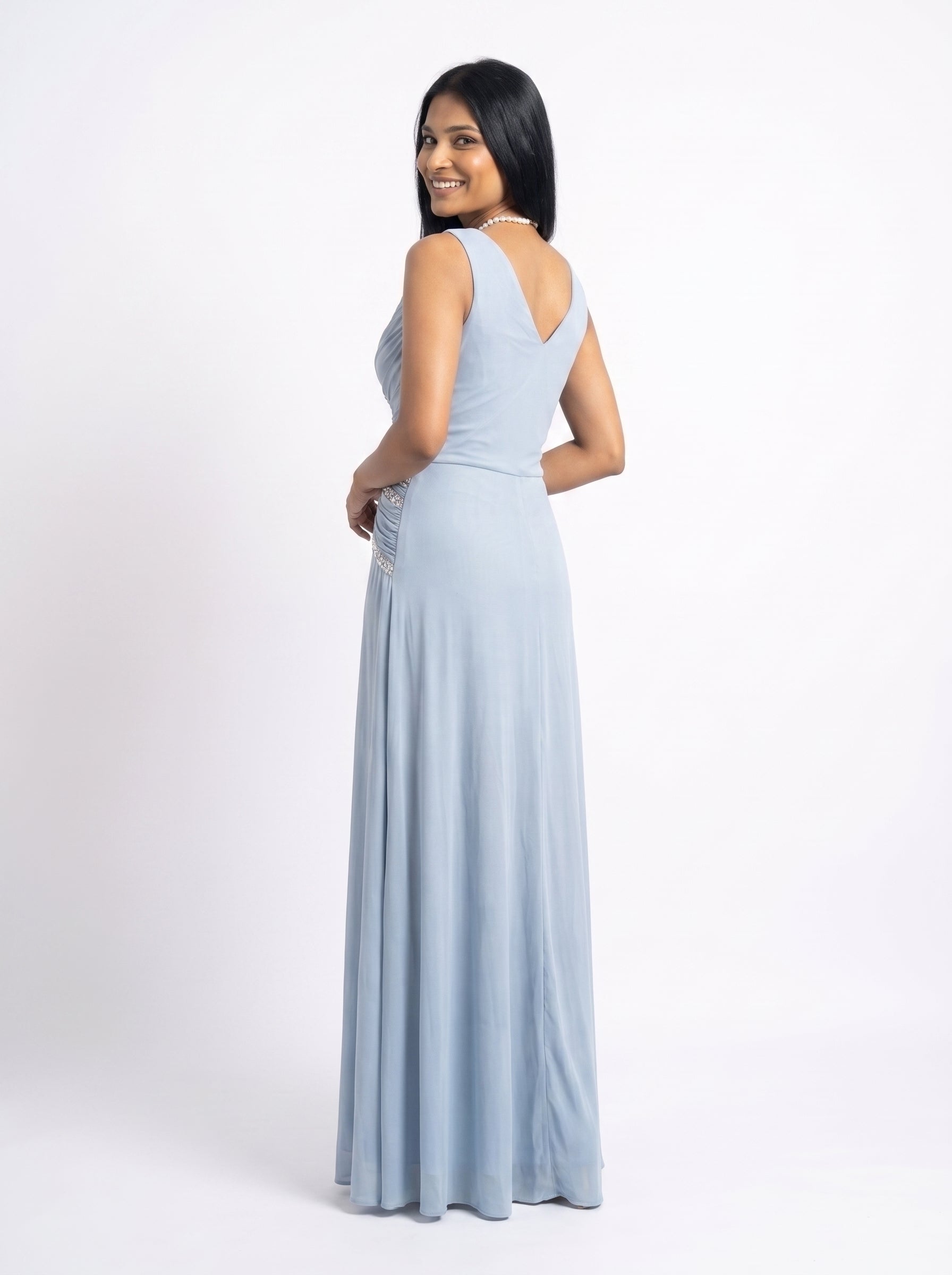 Celeste Crystal Drape Evening Gown