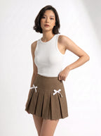 Bow Pleated Mini Skirt